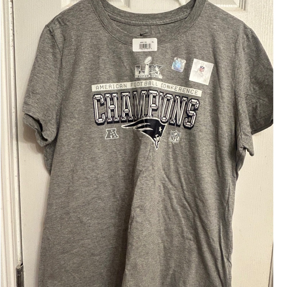 Nike Mens New England Patriots Super Bowl LII AFC Champions Gray T-Shirt XL NEW